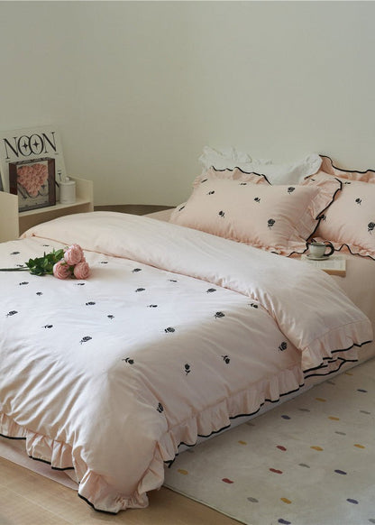 Amandine Rose Embroidered Cotton Bedding Set - room scene