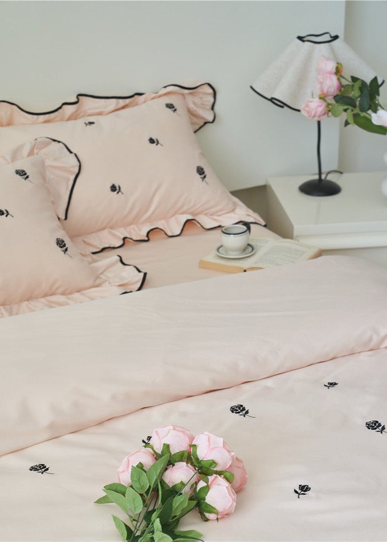 Amandine Rose Embroidered Cotton Bedding Set - room scene