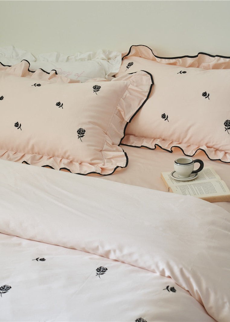 Amandine Rose Embroidered Cotton Bedding Set - room scene