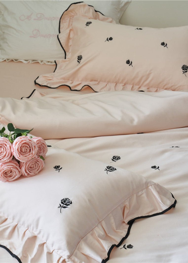 Amandine Rose Embroidered Cotton Bedding Set - room scene