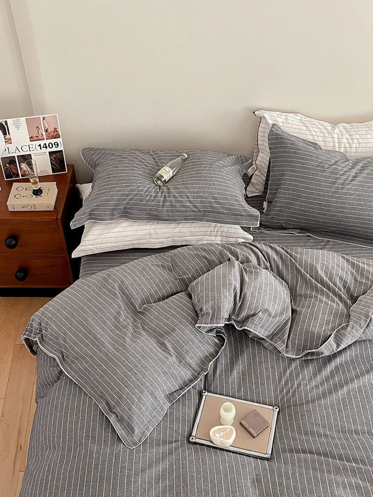 Ashcombe striped cotton bedding detail
