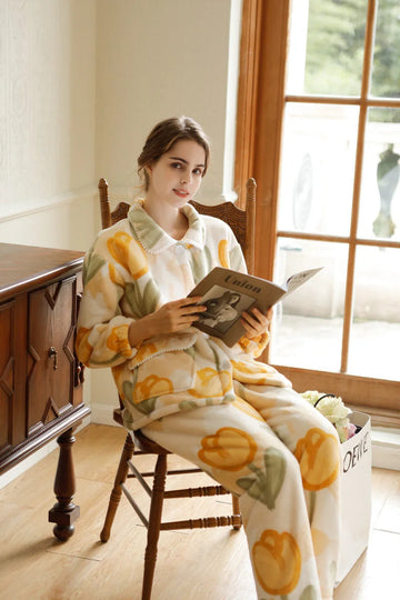 Plush Watercolor Tulip Flannel Fleece Pajama Set