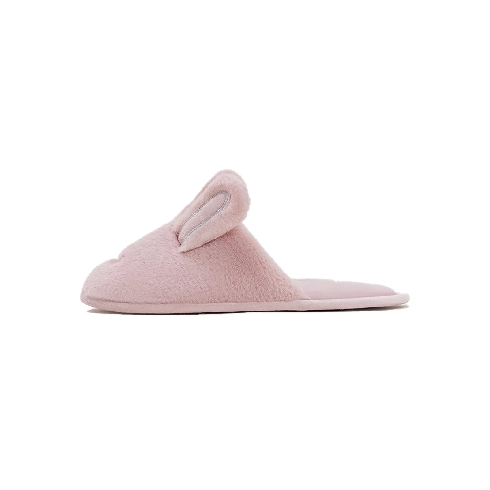 Side view of pink bunny slipper showing sole thickness - RoomDen