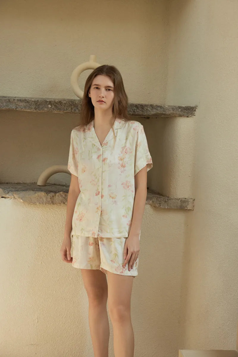 RoomDen Vintage Style Cotton Sateen Sleepwear - Full body front view standing