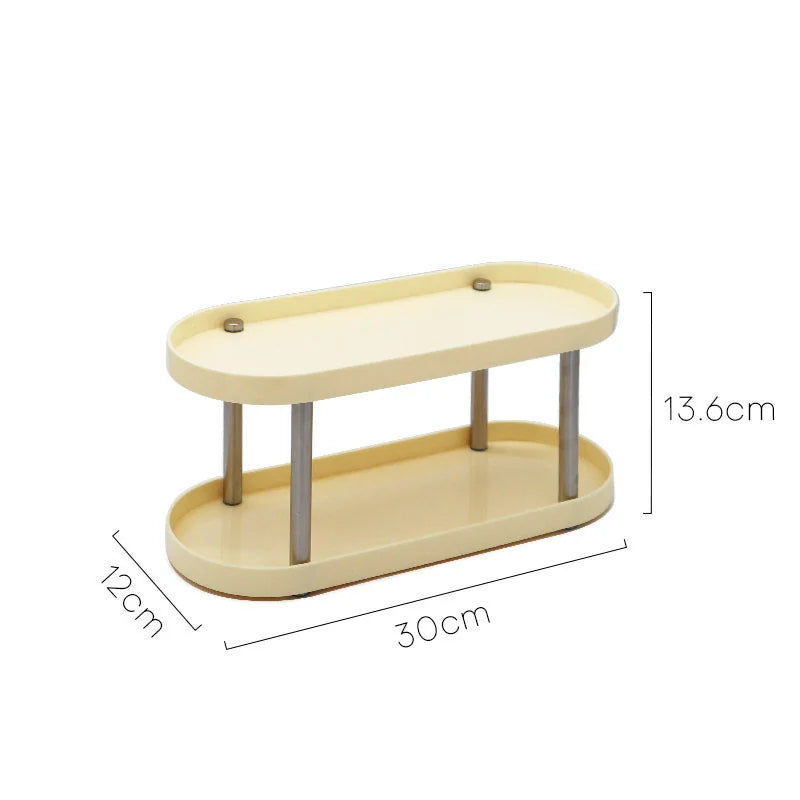 A two-tier cream makeup organizer with dimensions shown: 30x12x13.6cm. - RoomDen