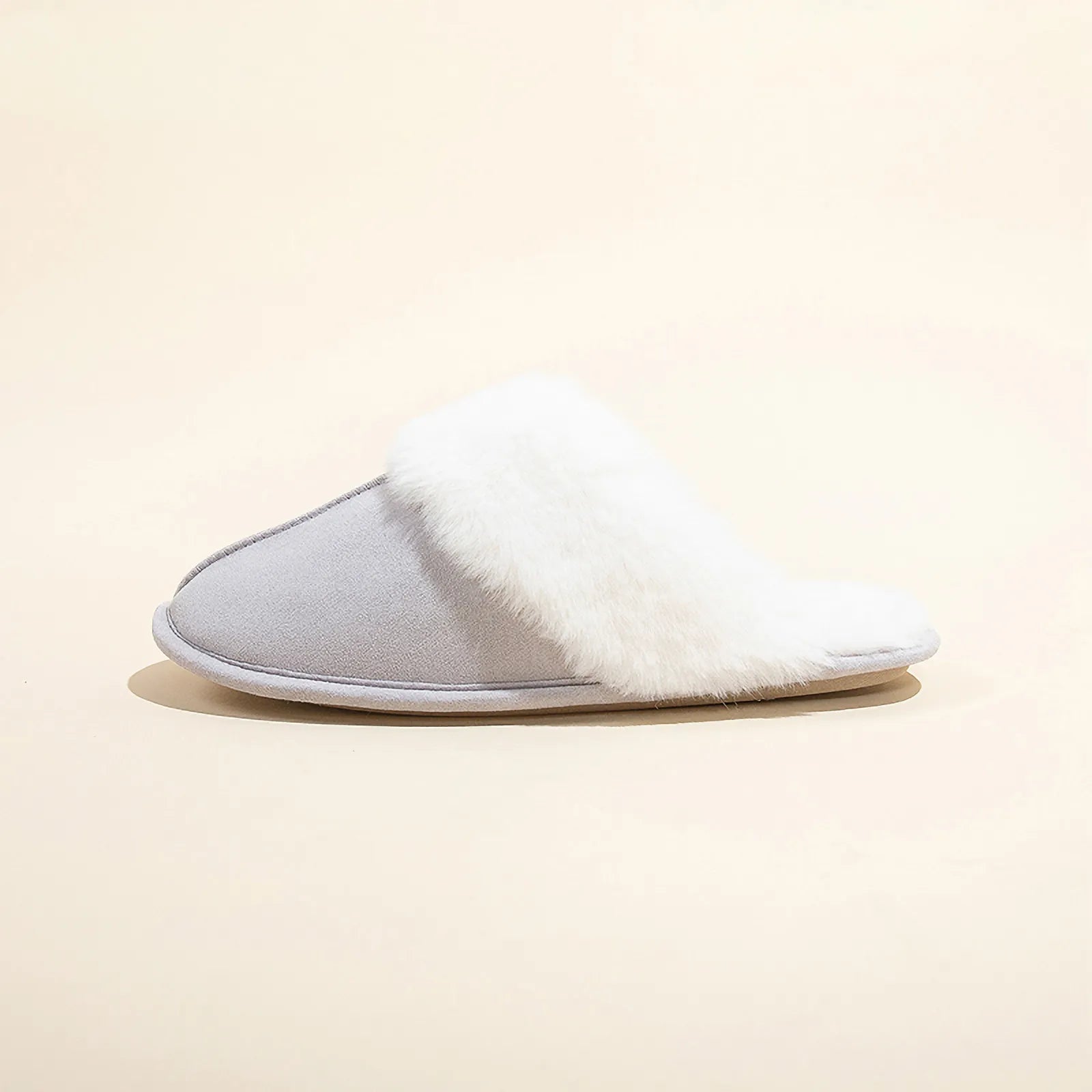 Side profile of Grey Plush Faux Suede House Slipper - RoomDen.