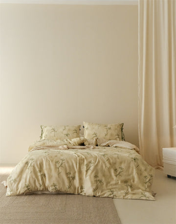 Stillgarden Soft Green Vine Cotton Linen Bedding Set