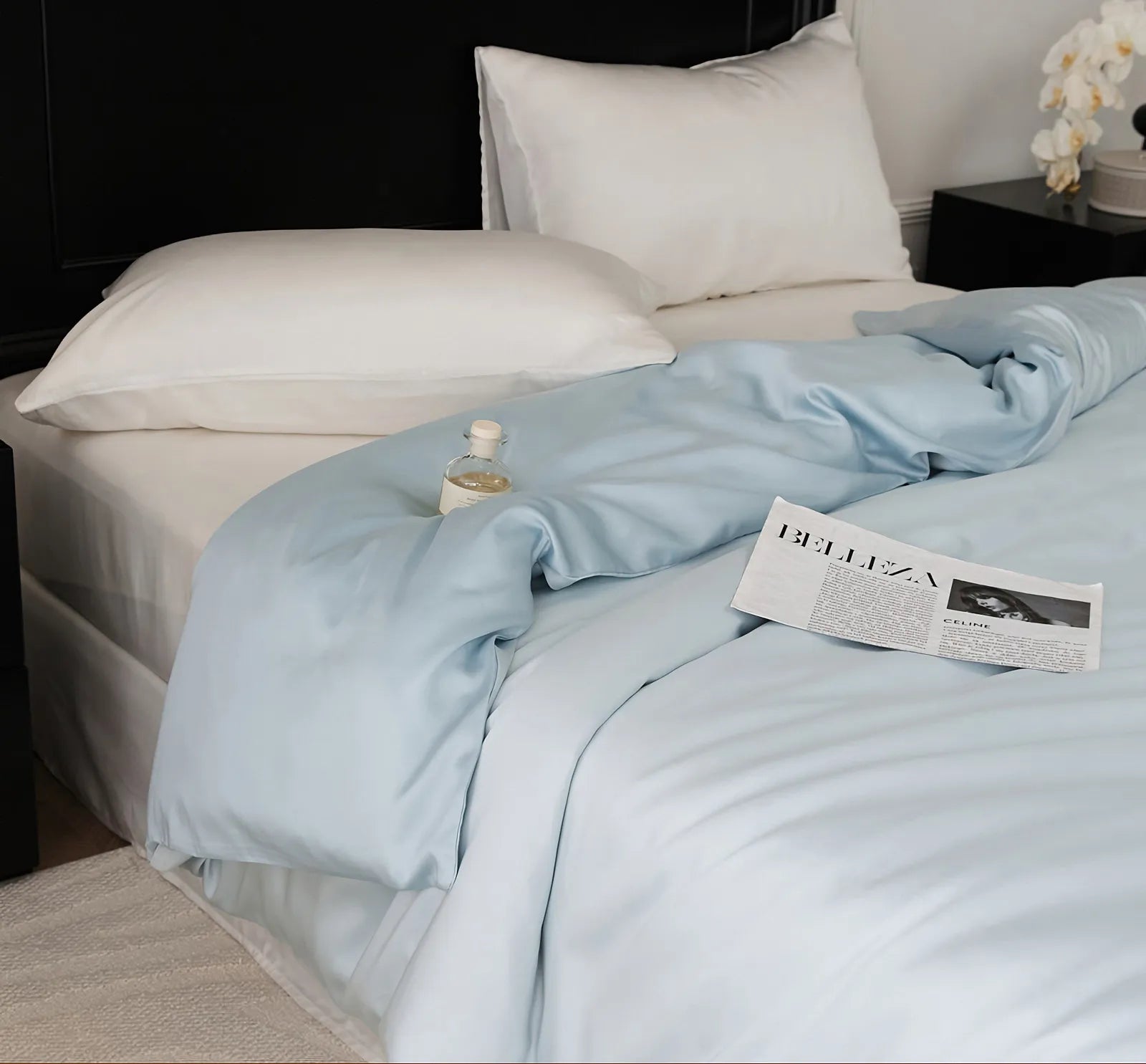 Cooling Tencel duvet cover in soft pastel tones with a smooth, silky drape – RoomDen