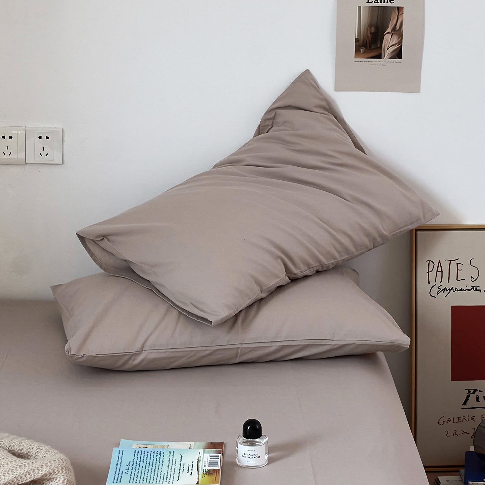 Soft washed cotton solid pillowcase in a minimalist cozy bedroom – RoomDen