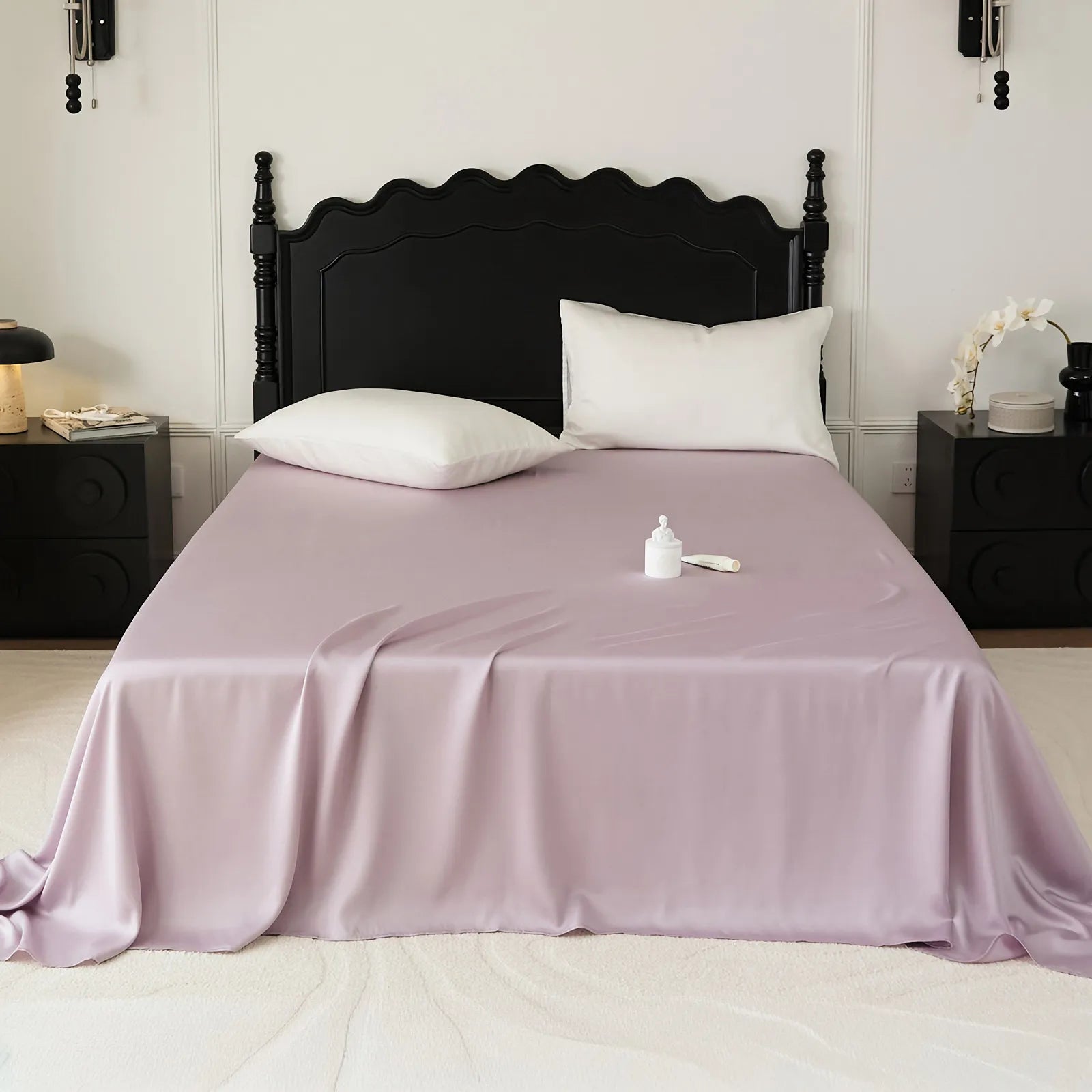 Cooling Tencel sheet set with silky smooth drape on a minimalist bed – RoomDen