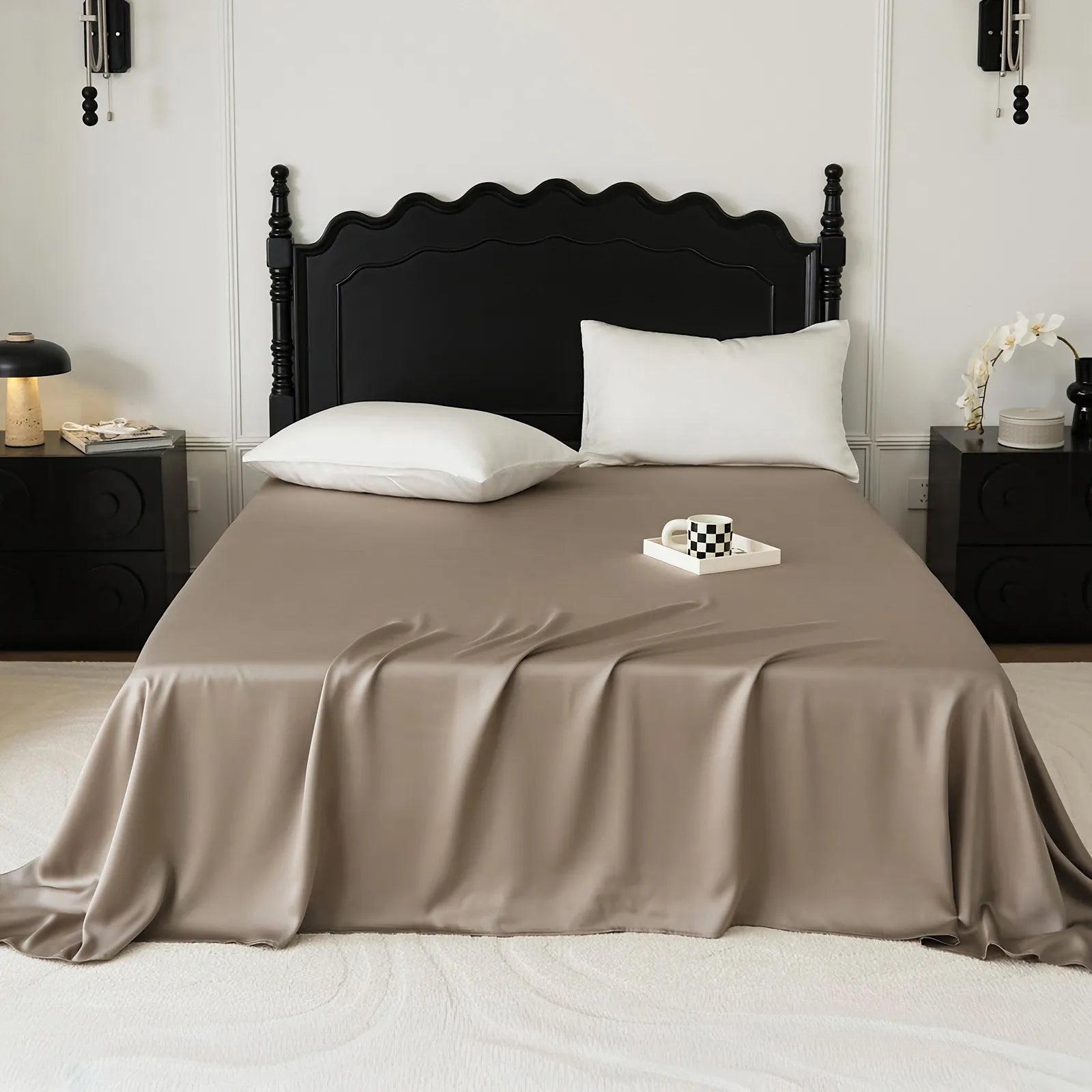 Cooling Tencel sheet set with silky smooth drape on a minimalist bed – RoomDen