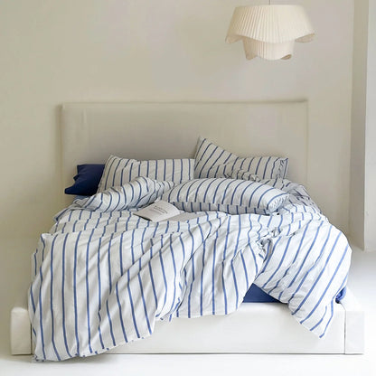 Crisp Blue & White Striped Cotton Bedding Set - Coastal Style - RoomDen