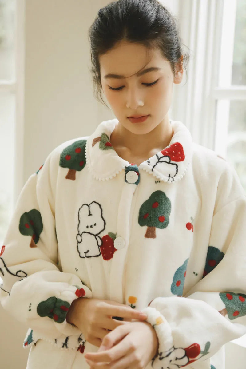 Detail shot of cuff and button quality on Flannel Fleece Bunny Pajama
