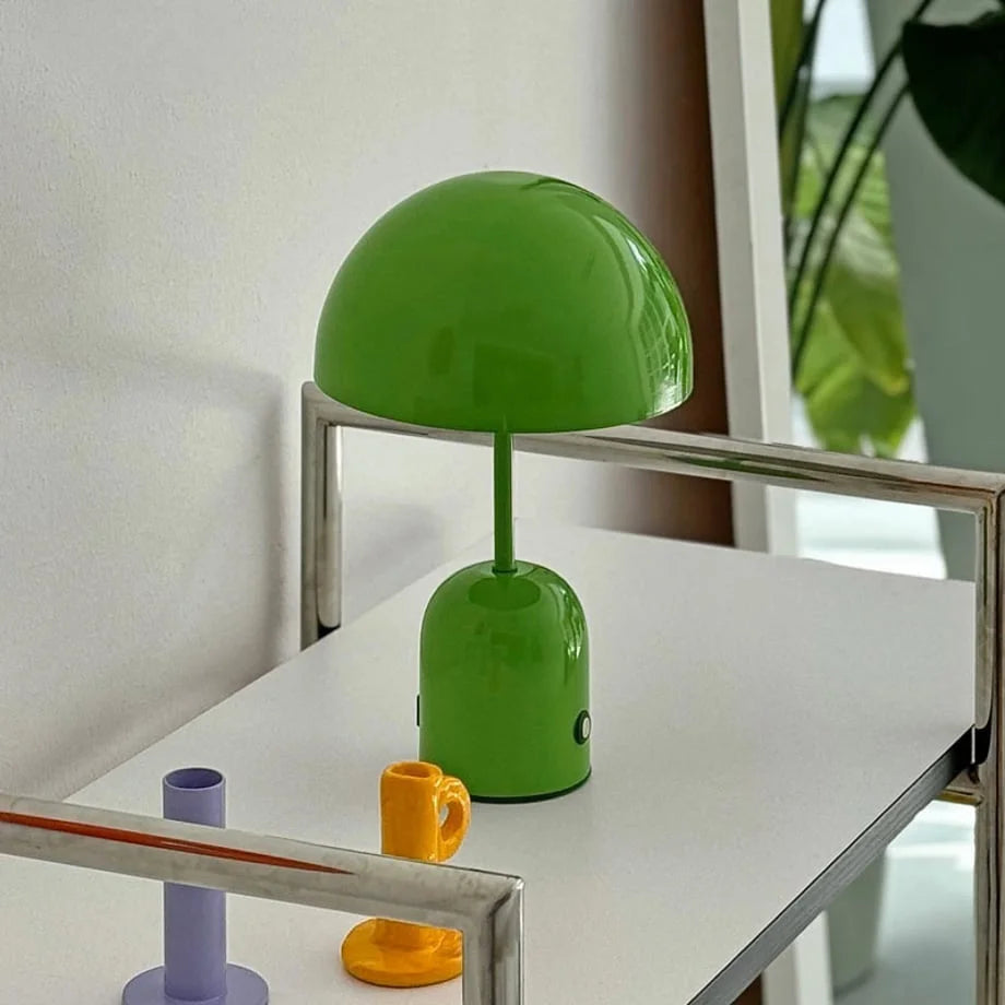 Close-up of the vibrant Kelly Green mushroom dome lamp - RoomDen