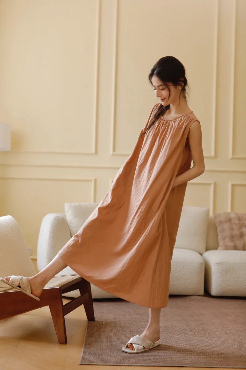 Terracotta Loose Fit House Dress with Pockets - RoomDen