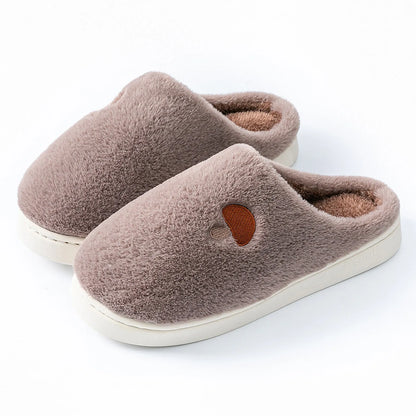 Brown Plush Mushroom Embroidered Fleece House Slippers studio shot on white background - RoomDen