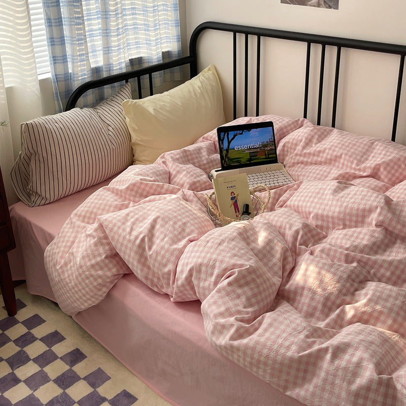 Astrid Gingham Washed Cotton Bedding Set - Cherry Blush