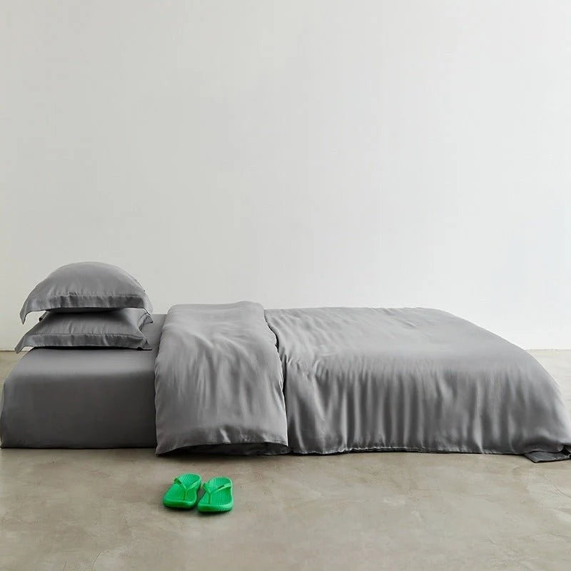 Washed lyocell bedding set – Dusk Grey, pillowcase and duvet view - Roomden