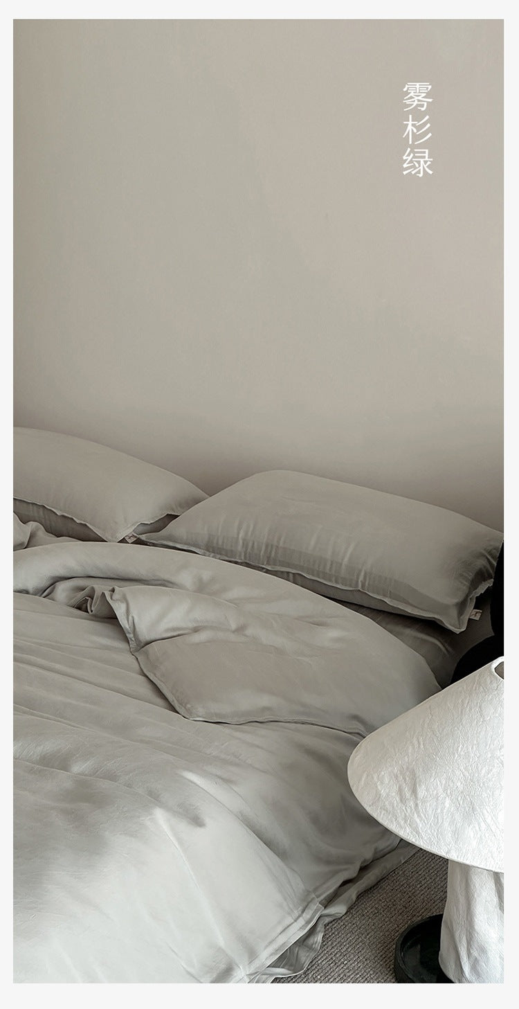 Washed lyocell bedding set – Mist Sage, closer view of the drape - Roomden