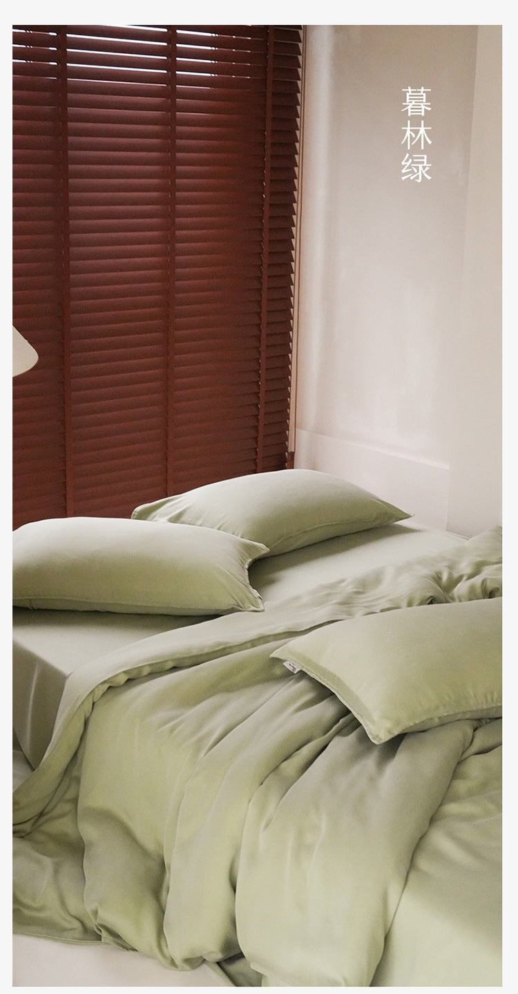 Washed lyocell bedding set – Forest Dusk, closer view of the drape - Roomden