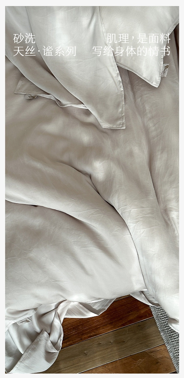 Washed lyocell bedding set – Morning Mist Grey, pillowcase and duvet view - Roomden