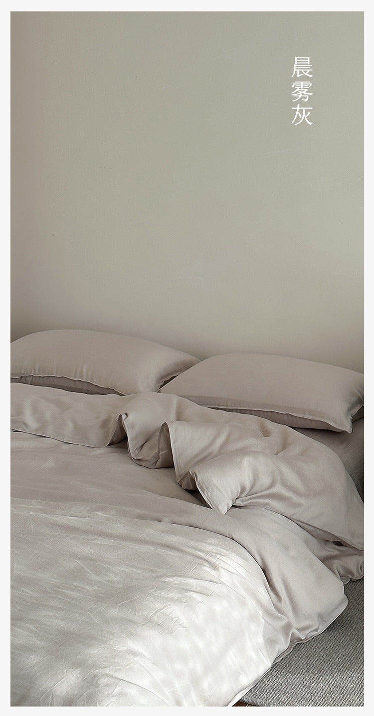 Washed lyocell bedding set – Morning Mist Grey, closer view of the drape - Roomden