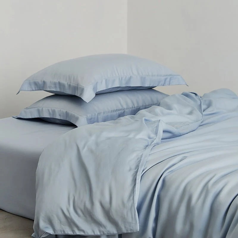 Washed lyocell bedding set – Mist Blue, pillowcase and duvet view - Roomden