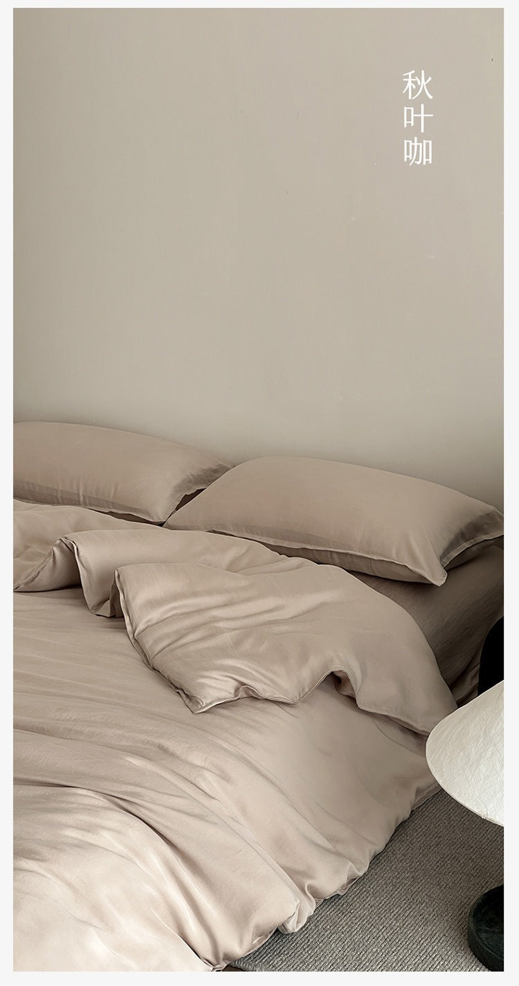 Washed lyocell bedding set – Autumn Taupe, closer view of the drape - Roomden