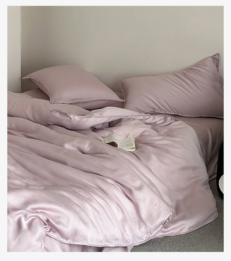 Washed lyocell bedding set – Cloud Lilac, front bedroom view - Roomden