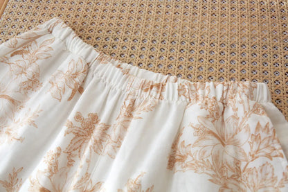 Sleeveless double gauze cotton pajama set with soft botanical details - RoomDen