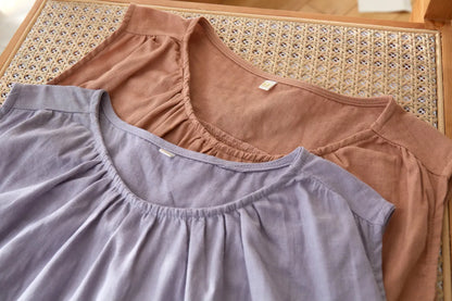 Sleeveless double gauze cotton pajama set with soft botanical details - RoomDen