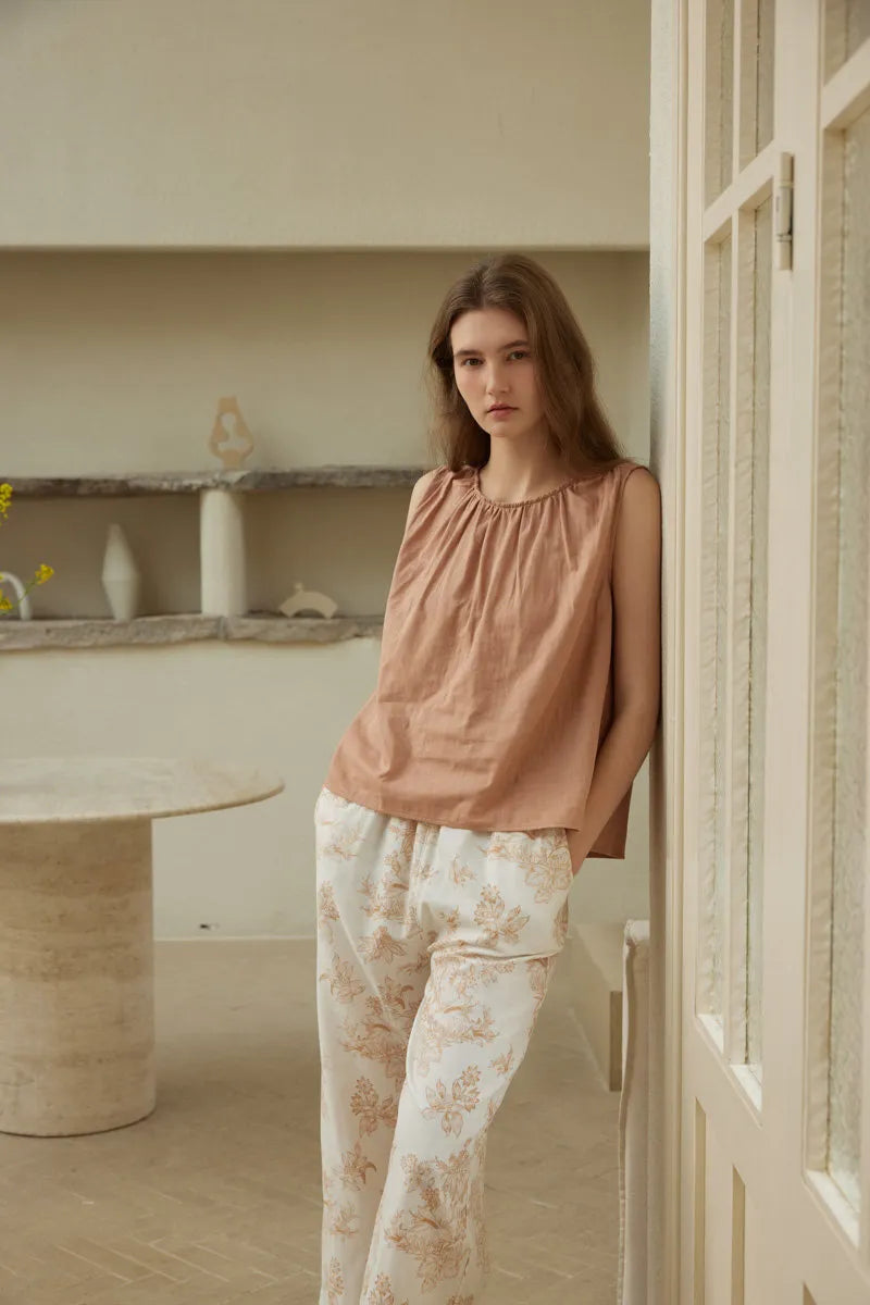 Cloud-Soft Ruched Solid & Floral Double Gauze Pajama Set