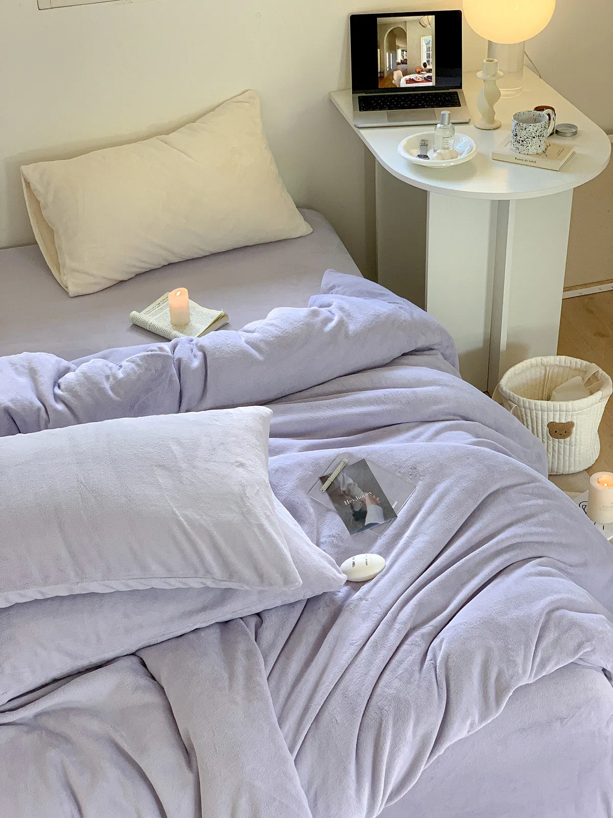 Bright solid fleece duvet cover with plush cozy winter texture – RoomDen