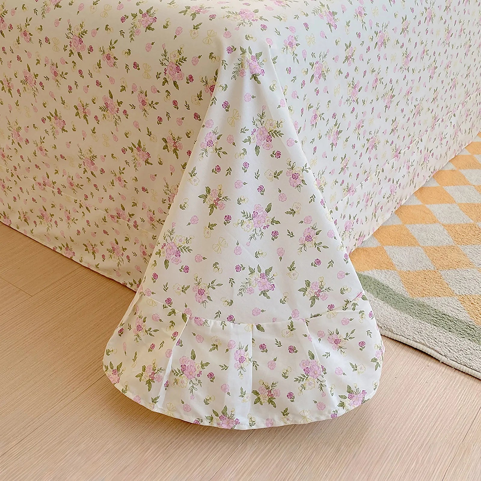 Washed cotton floral sheet set with soft breathable texture and gentle cottagecore style - RoomDen
