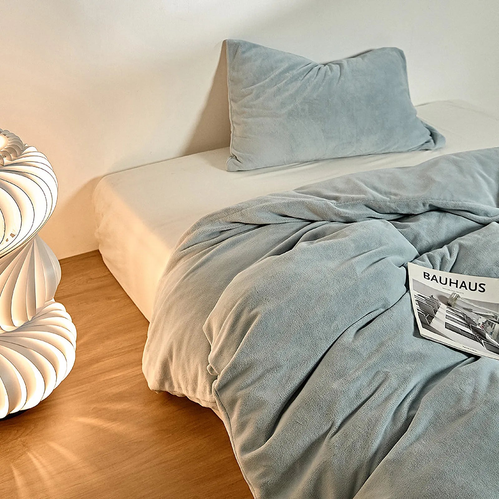 Solid dusty-blue fleece duvet cover with soft plush fabric – RoomDen