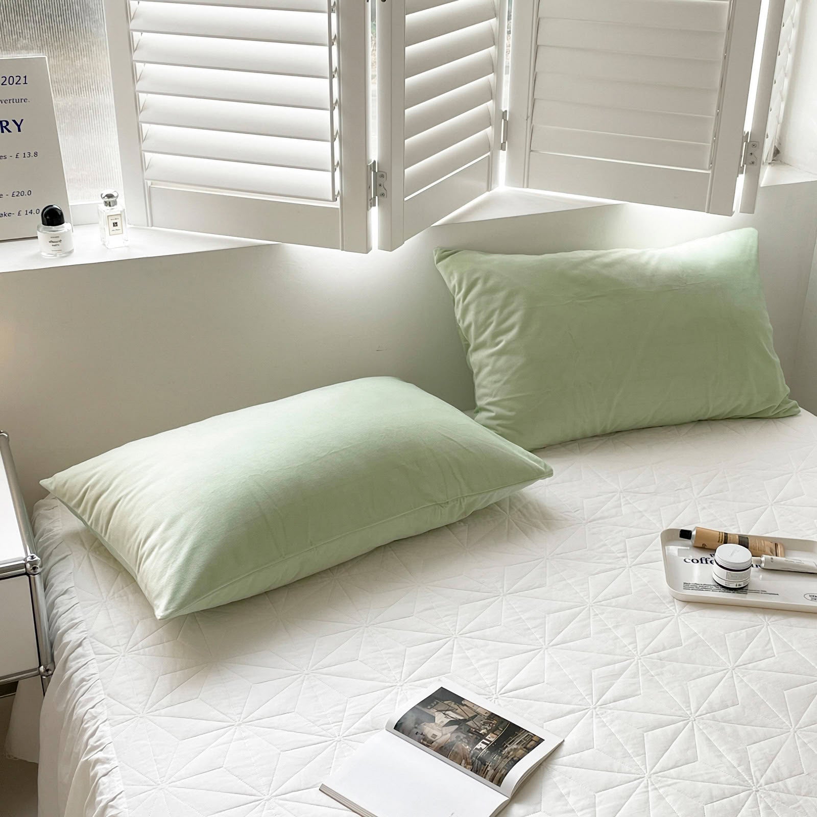 Soft flannel fleece pillowcase in a cozy minimalist bedroom setting – RoomDen