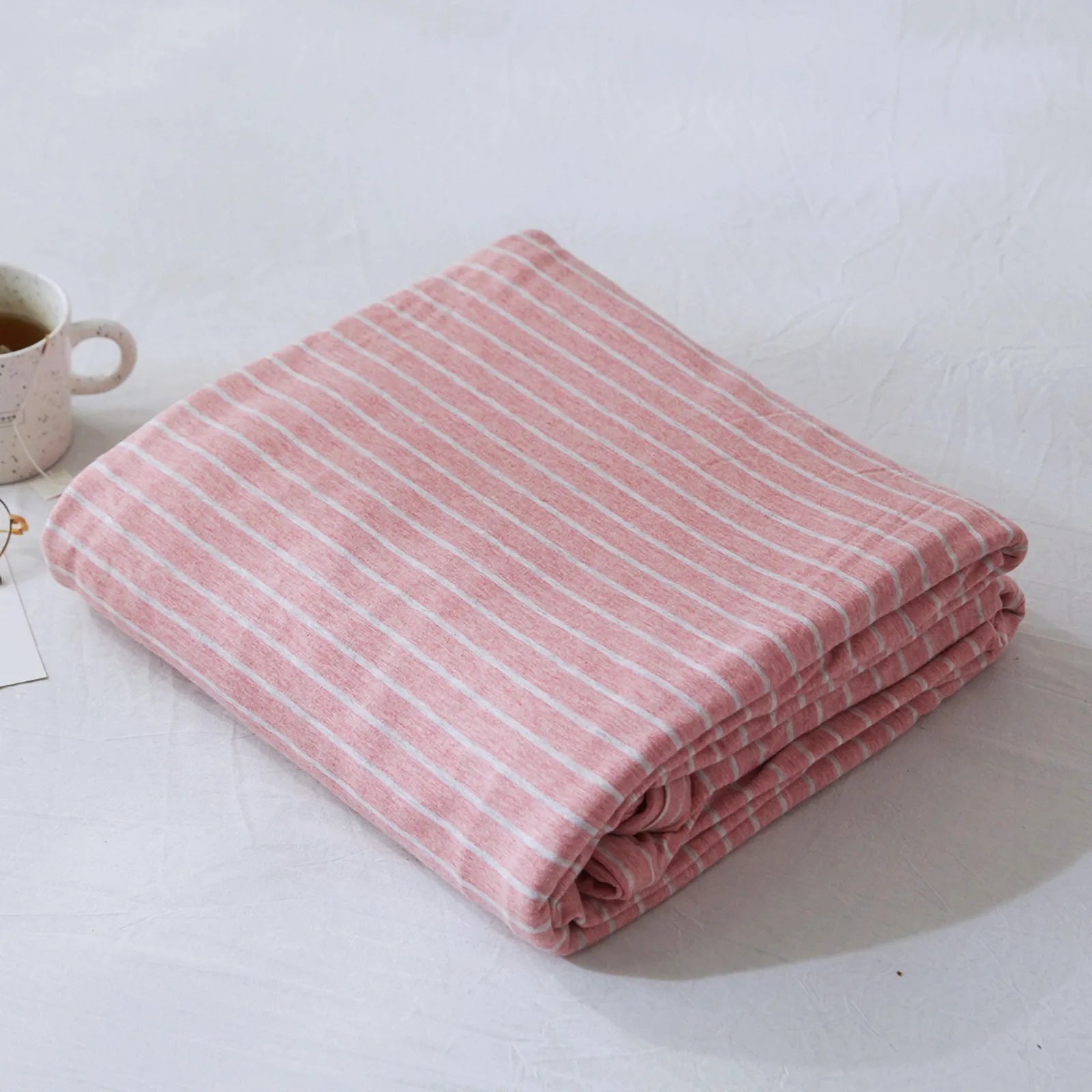 Striped washed cotton duvet cover set folded view – RoomDen