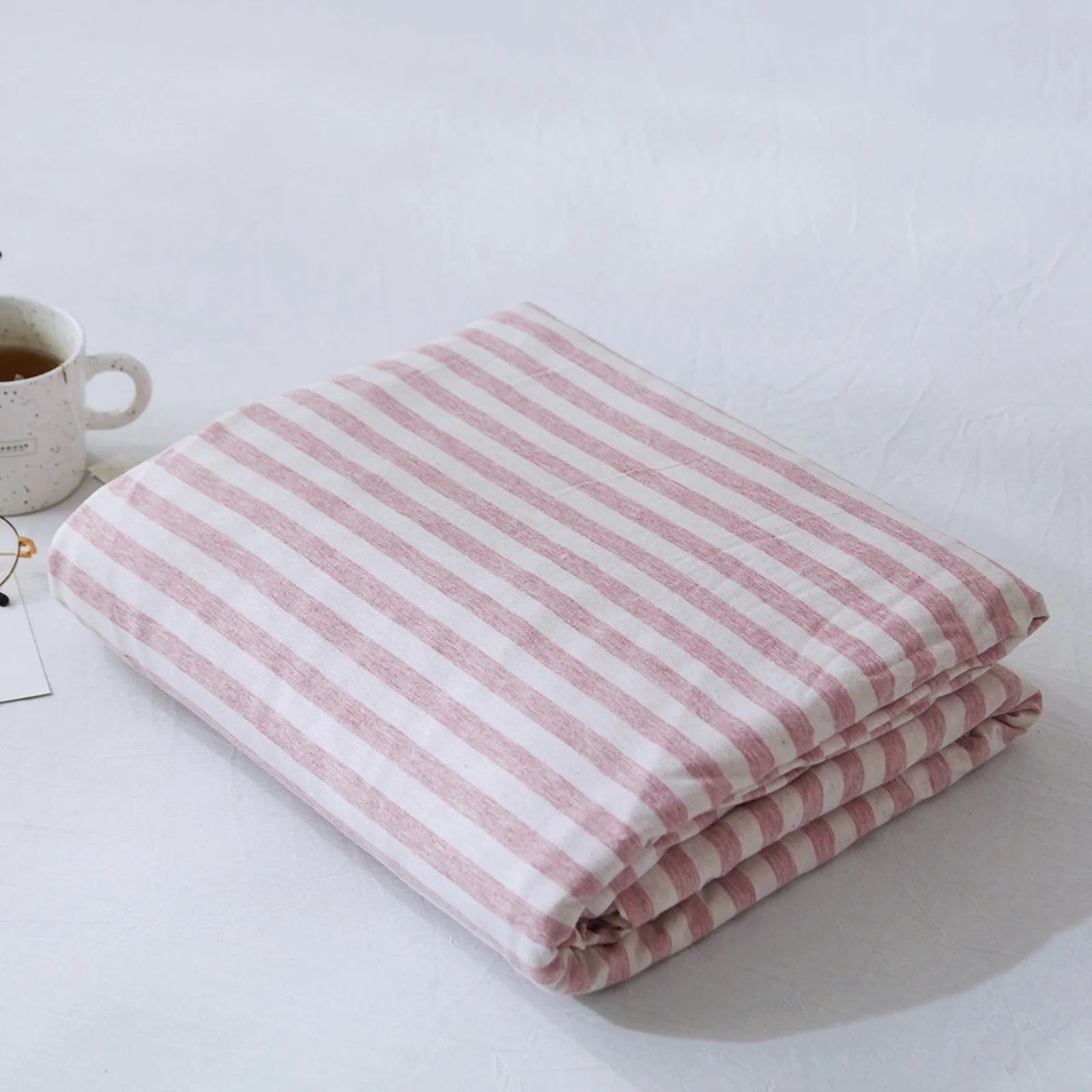 Striped washed cotton duvet cover set folded view – RoomDen