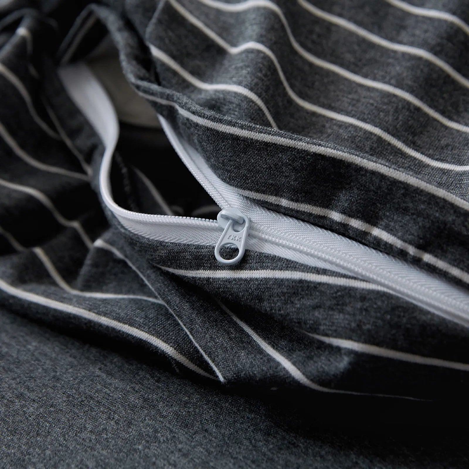 Striped washed cotton duvet cover set folded view – RoomDen