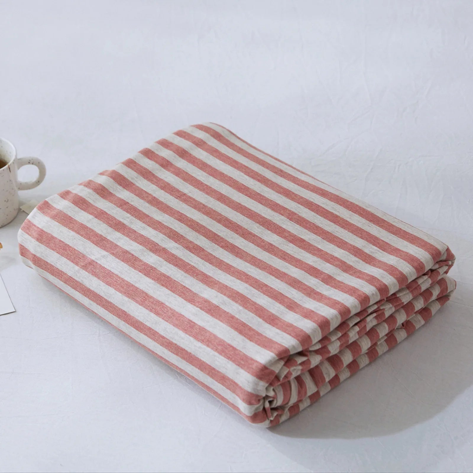 Striped washed cotton duvet cover set folded view – RoomDen