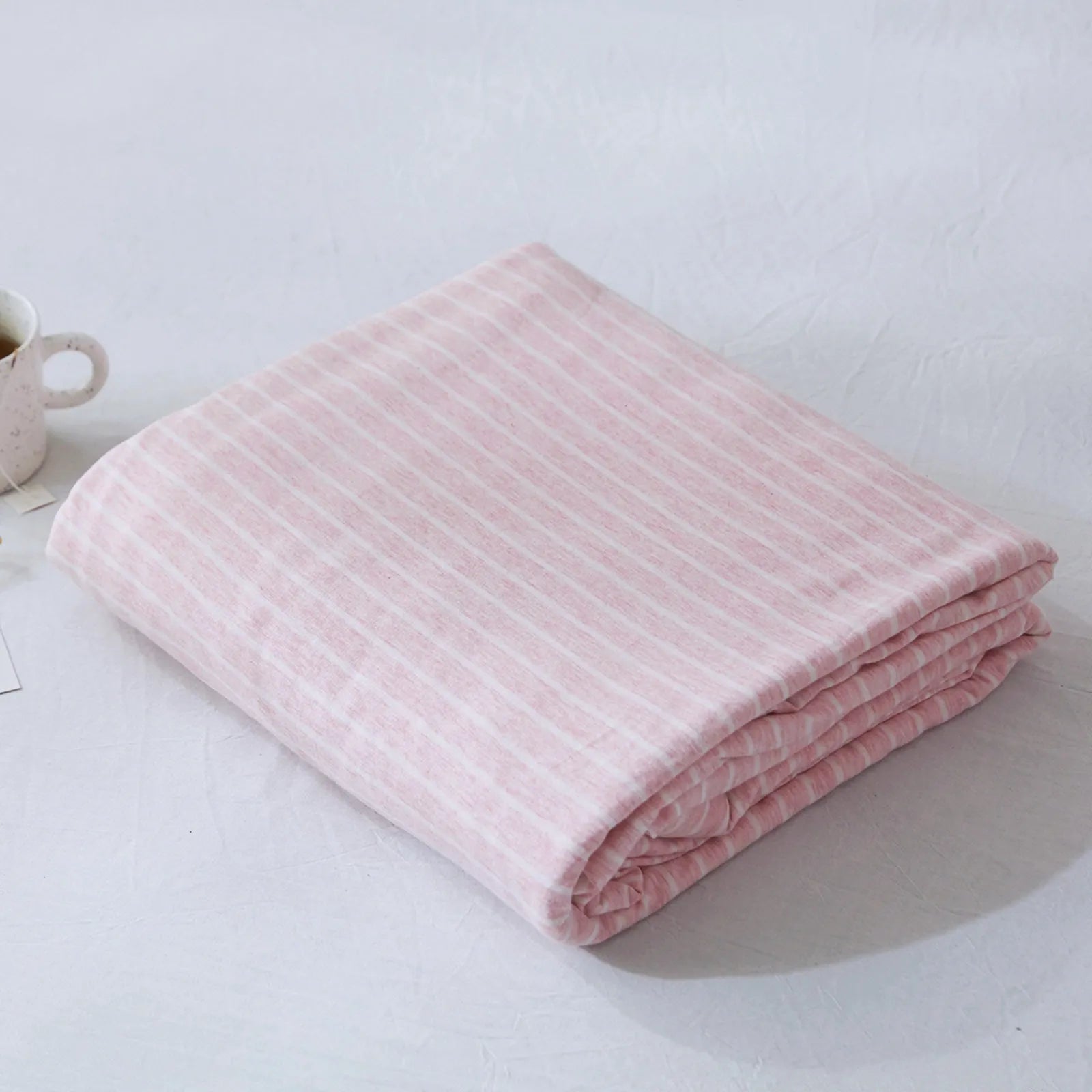 Striped washed cotton duvet cover set folded view – RoomDen
