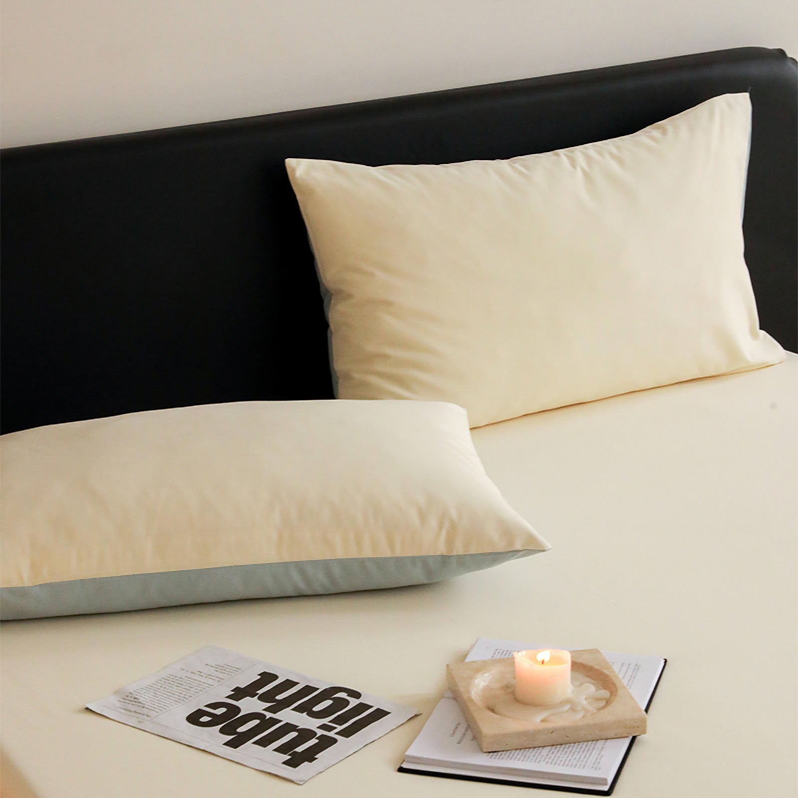 Minimalist two-tone washed cotton pillowcase in soft solid colors – RoomDen