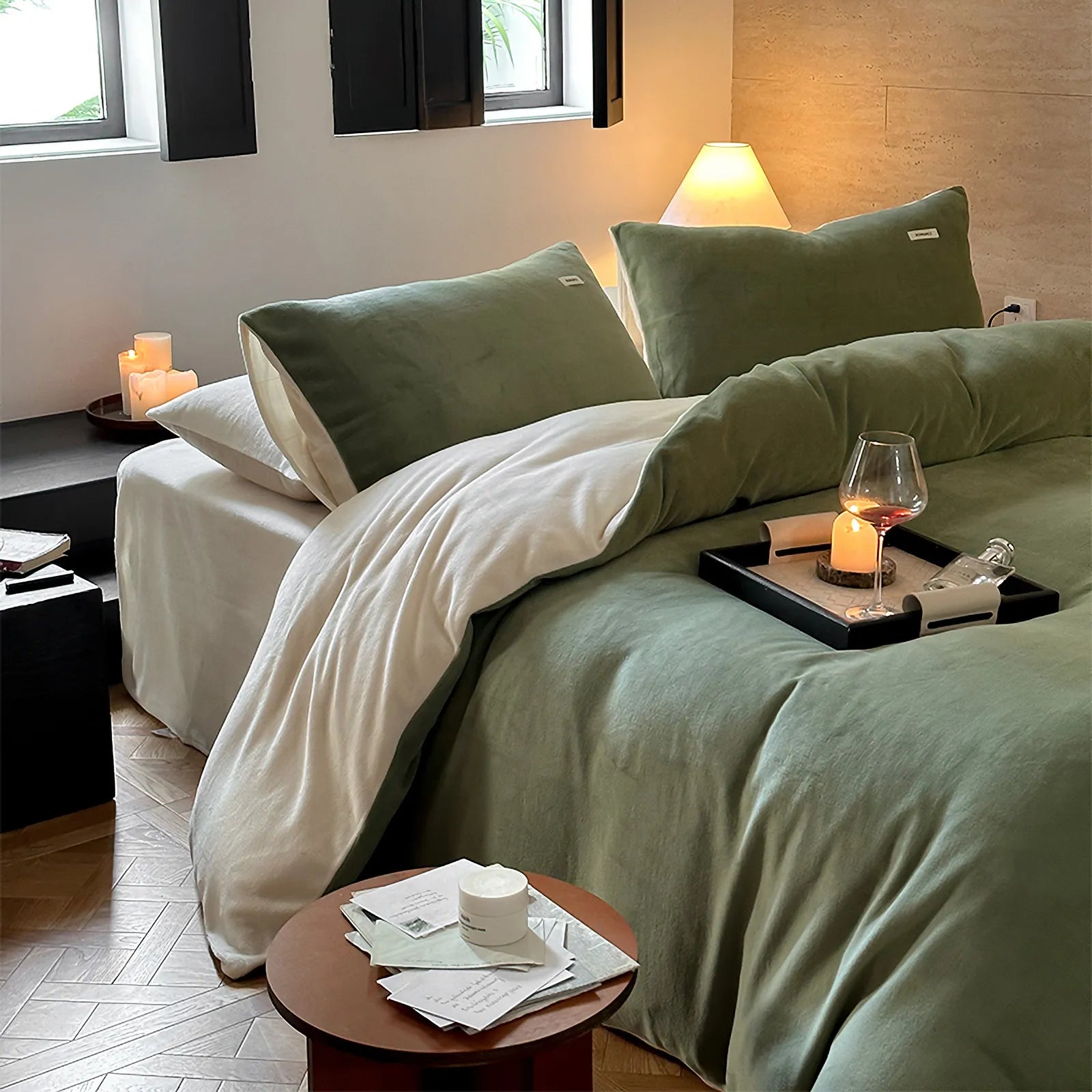 Two-tone flannel fleece duvet cover with soft low-saturation colors and a cozy minimalist winter look – RoomDen