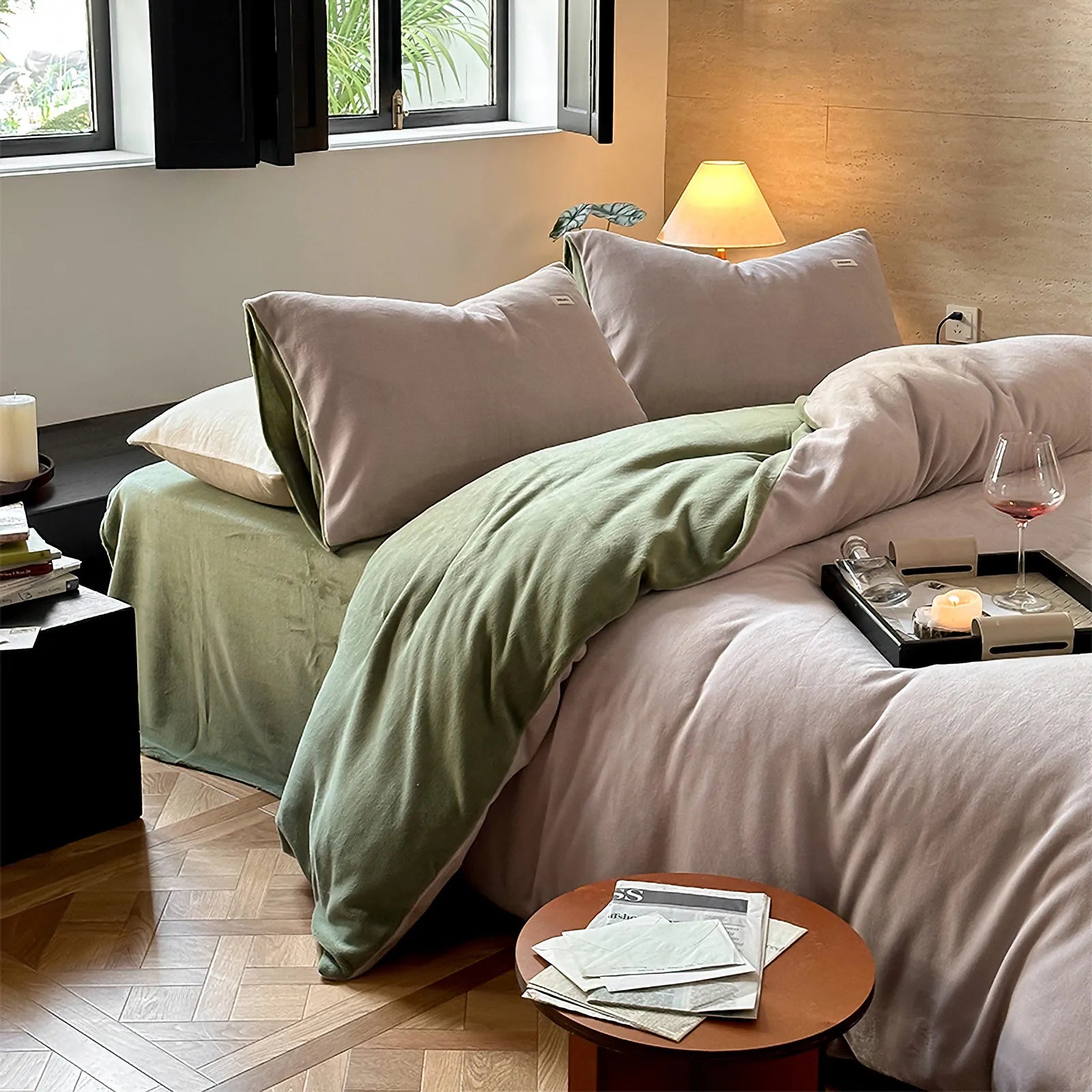 Two-tone flannel fleece duvet cover with soft low-saturation colors and a cozy minimalist winter look – RoomDen