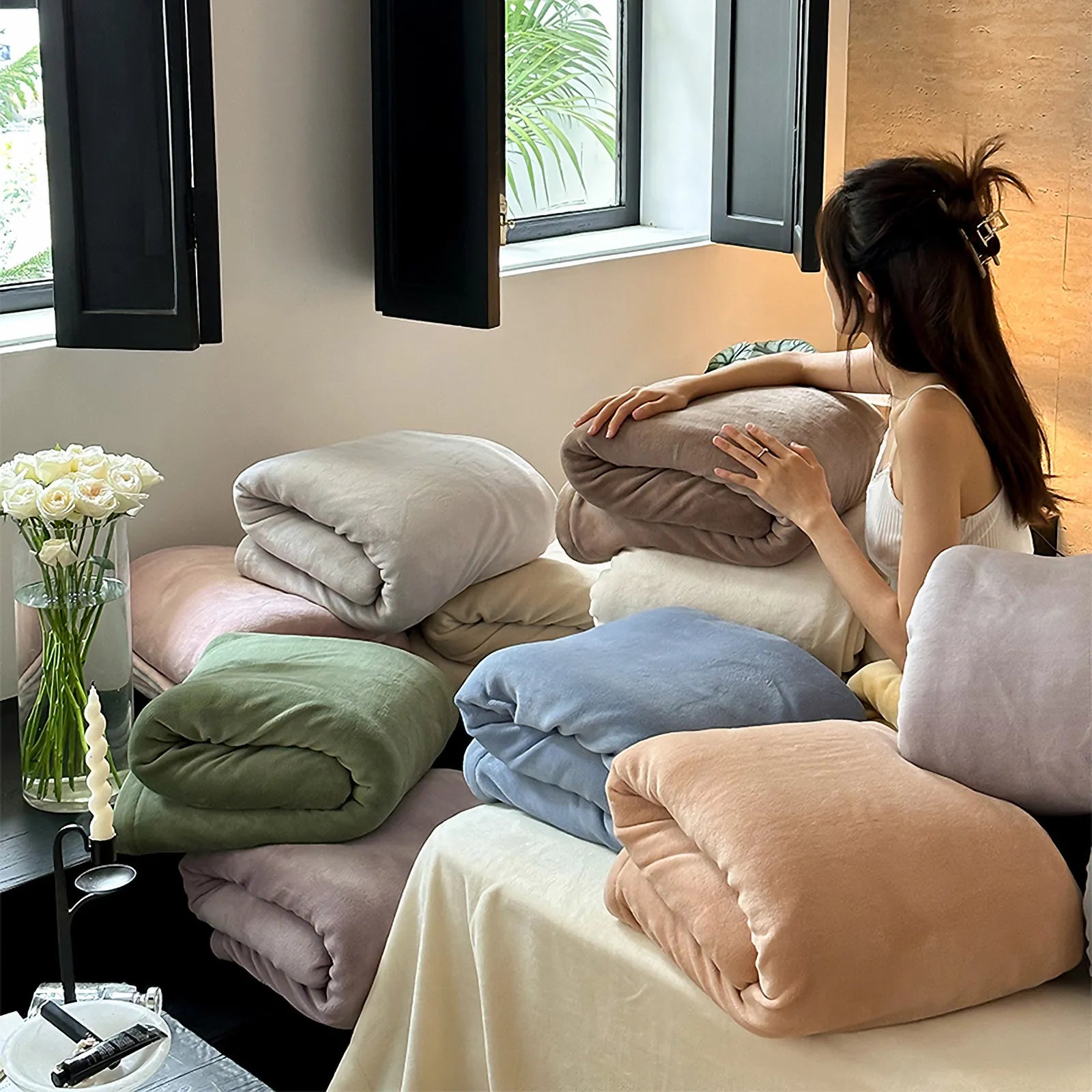 Two-tone flannel fleece duvet cover with soft low-saturation colors and a cozy minimalist winter look – RoomDen