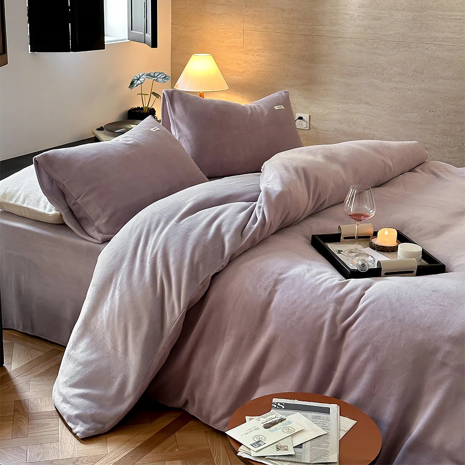 Two-tone flannel fleece duvet cover with soft low-saturation colors and a cozy minimalist winter look – RoomDen