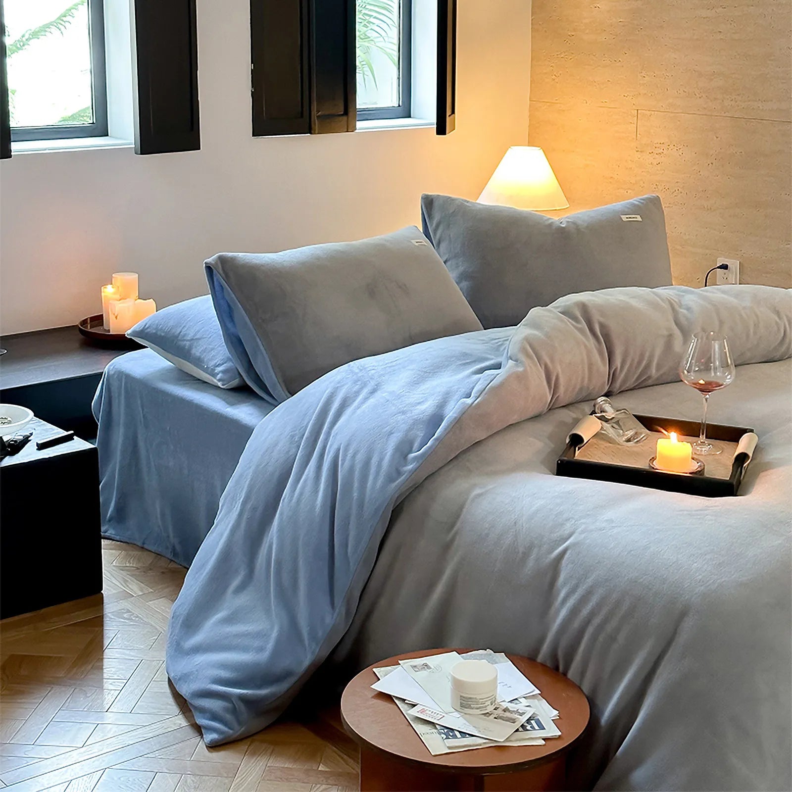 Two-tone flannel fleece duvet cover with soft low-saturation colors and a cozy minimalist winter look – RoomDen