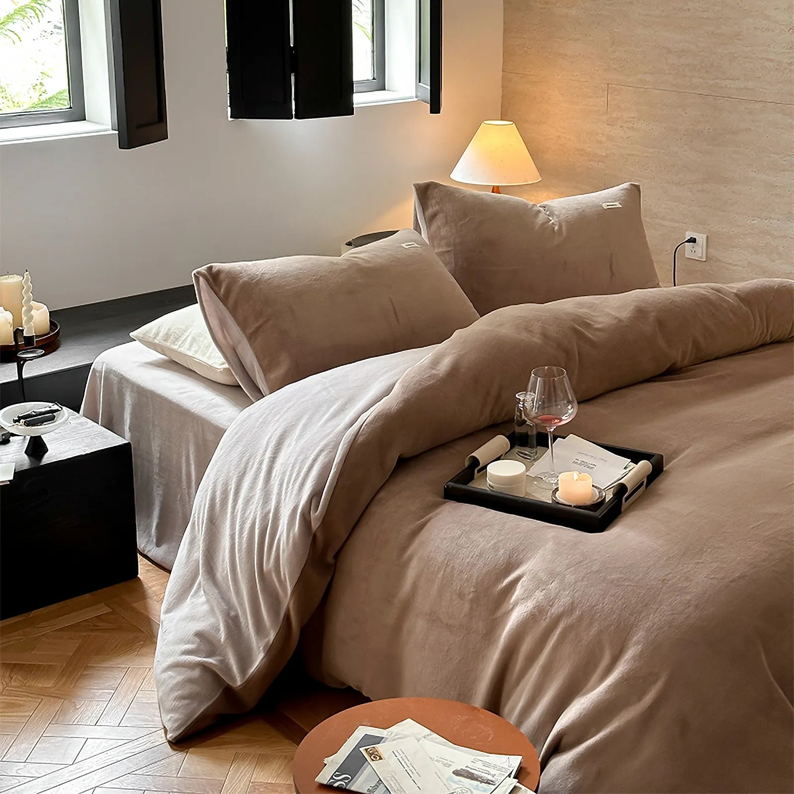 Two-tone flannel fleece duvet cover with soft low-saturation colors and a cozy minimalist winter look – RoomDen