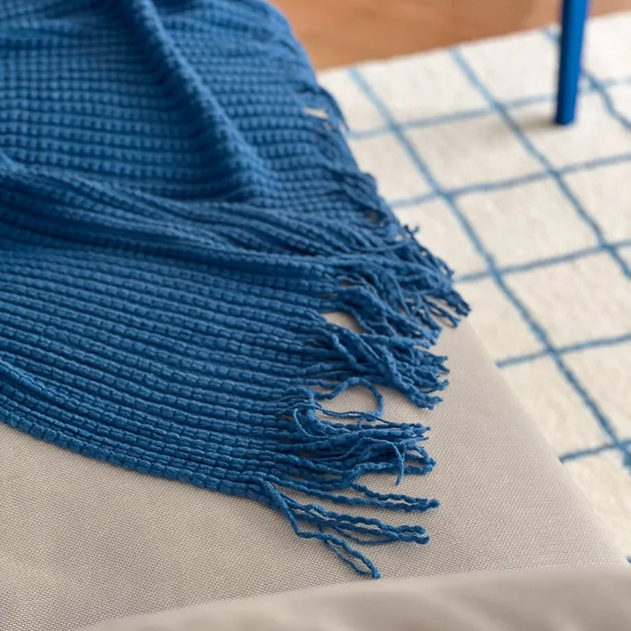 Cozy Ribbed Knit Tassel Flannel Fleece Throw Blanket