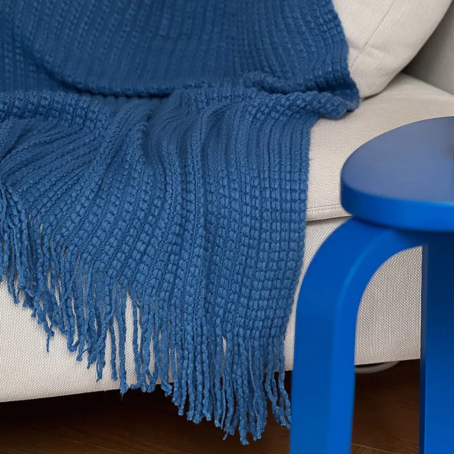 Cozy Ribbed Knit Tassel Flannel Fleece Throw Blanket